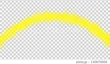 Curved glowing yellow smoke arc on transparent background, fog and steam mockup template for digital design 130670008