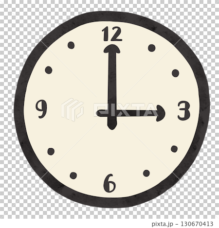 シンプルな時計3時　水彩風手描きイラスト 130670413