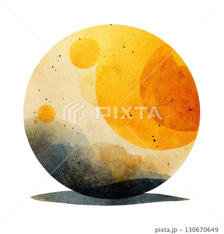 水彩風の抽象的な丸い模様 黄色とグレーのグラデーション PNG切り抜き素材 水彩風の抽象的な丸い模様 黄色とグレーのグラデーション PNG切り抜き素材 130670649