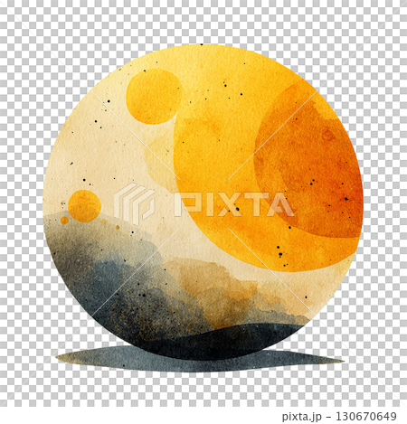 水彩風の抽象的な丸い模様 黄色とグレーのグラデーション PNG切り抜き素材 水彩風の抽象的な丸い模様 黄色とグレーのグラデーション PNG切り抜き素材 130670649