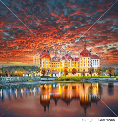 Amazing view of Moritzburg Castle near Dresden. Popular tourist destination. Amazing view of Moritzburg Castle near Dresden. Popular tourist destination. 130670900