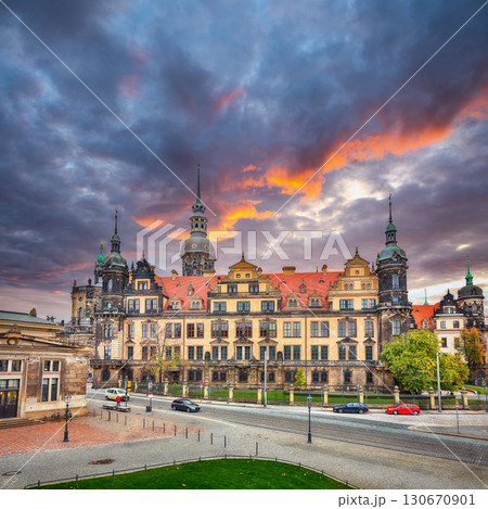 Amazing view of Dresden Castle  (Dresdner Residenzschloss,Dresdner Schloss) from Zwinger museum. 130670901