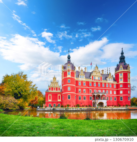Amazing autumn landscape with Muskau castle. UNESCO World Heritage. Amazing autumn landscape with Muskau castle. UNESCO World Heritage. 130670910