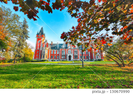 Amazing autumn landscape with Plawniowice palace. Amazing autumn landscape with Plawniowice palace. 130670990
