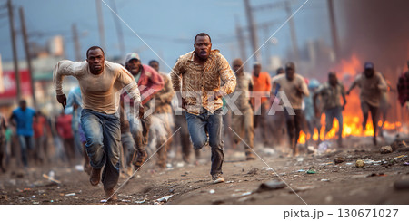 Protesters flee police aggression during a conflict in an African city 130671027