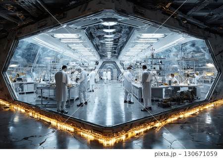 Group of scientists conducting teleportation experiments in a futuristic laboratory environment Group of scientists conducting teleportation experiments in a futuristic laboratory environment 130671059