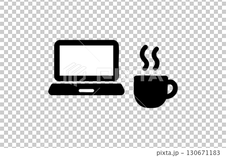 Computer and coffee cup silhouette 130671183