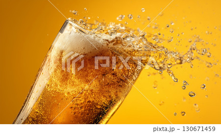 ビールが泡立ち勢いよく溢れる 130671459