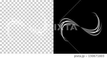 White and light abstract curved shapes arranged on transparent and black backgrounds White and light abstract curved shapes arranged on transparent and black backgrounds 130671803