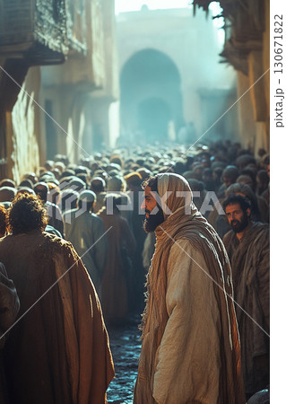 Muhammad engages in conversation with Muslim community near mosque in bright sunlight Muhammad engages in conversation with Muslim community near mosque in bright sunlight 130671822