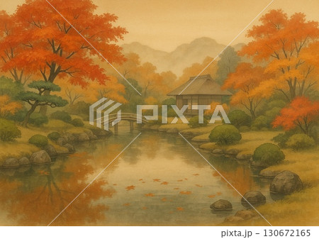 紅葉の日本庭園 130672165