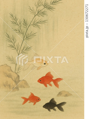 藻の周りを静かに泳ぐ色とりどりの金魚 藻の周りを静かに泳ぐ色とりどりの金魚 130672271