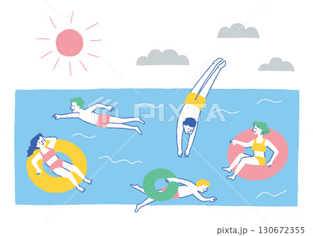 夏の海で楽しむ若い男女_色 夏の海で楽しむ若い男女_色 130672355