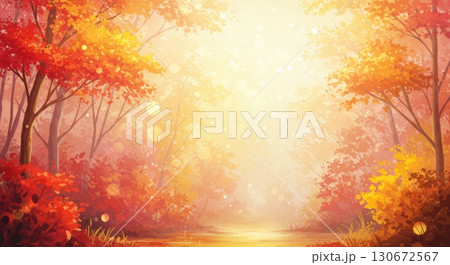 色とりどりの紅葉と木漏れ日 130672567