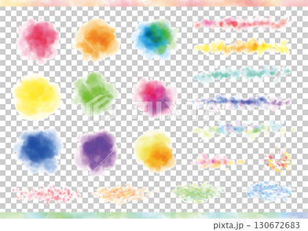Colorful decorative parts set with a thick, blurred watercolor texture Colorful decorative parts set with a thick, blurred watercolor texture 130672683