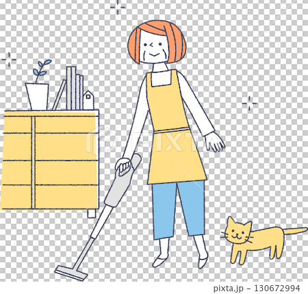 リビングの掃除をするシニア女性 130672994