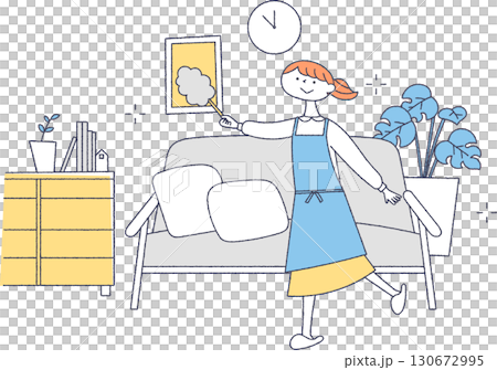 リビングの掃除をする女性 リビングの掃除をする女性 130672995