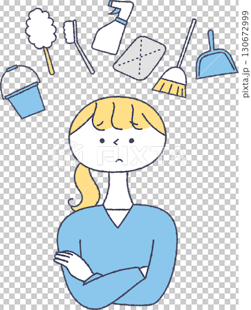 掃除に関して悩む女性 130672999