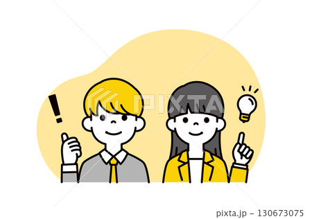 問題を解決する、スーツを着た若い男女のビジネスマンの上半身ベクターイラスト素材 問題を解決する、スーツを着た若い男女のビジネスマンの上半身ベクターイラスト素材 130673075