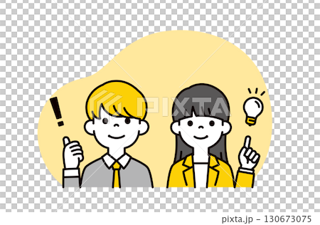 問題を解決する、スーツを着た若い男女のビジネスマンの上半身ベクターイラスト素材 問題を解決する、スーツを着た若い男女のビジネスマンの上半身ベクターイラスト素材 130673075