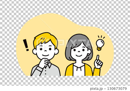 A smiling young couple who came up with a solution, upper body business illustration material_vector 130673079