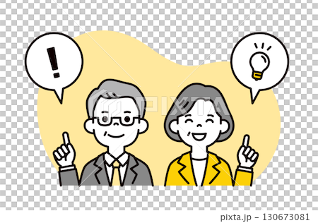 Proposing a solution, upper body business illustration material of elderly men and women in suits_Vector Proposing a solution, upper body business illustration material of elderly men and women in suits_Vector 130673081