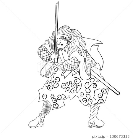 手描き武士風キャラクター絵画 侍キャラクター（藩士風）イラスト - No: 1691088｜無料イラスト