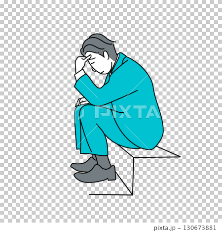 圖庫插圖: 穿西裝的沮喪和擔心的男性商人 130673881