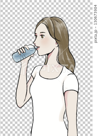 イラスト素材:水分補給・女性 イラスト素材:水分補給・女性 130673984