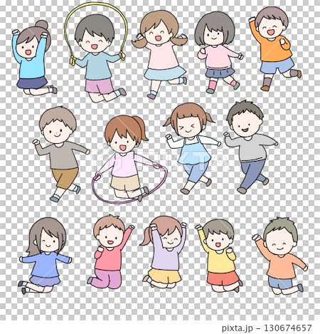 Cheerful children illustration set 130674657