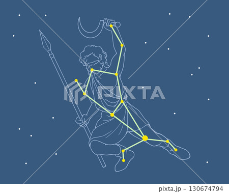 夜空に浮かぶうしかい座のイラスト（人物あり） 130674794