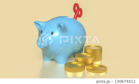 The Piggy Bank and gold coins for earn or saving concept 3d Rendering. 130674812
