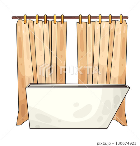 illustration of bathtub with curtain illustration of bathtub with curtain 130674923