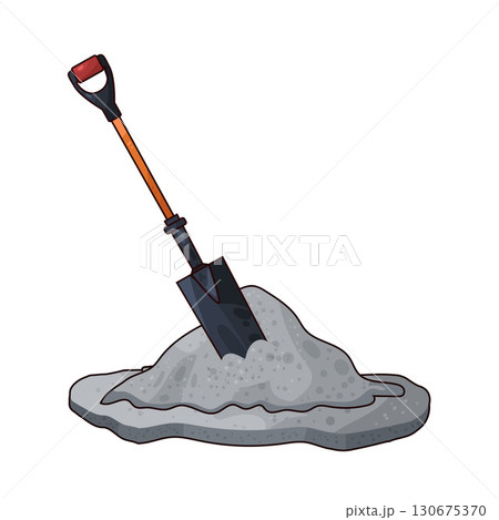 illustration of shovel and sand construction 130675370