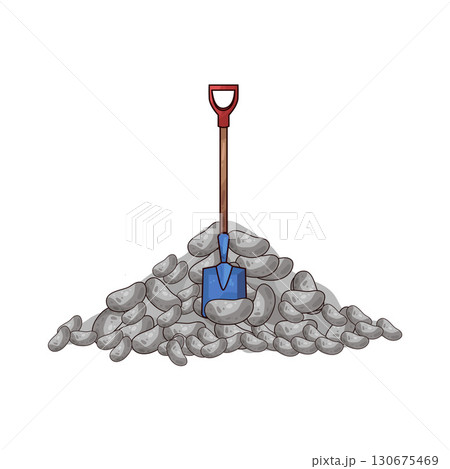illustration of shovel and gravel stone 130675469