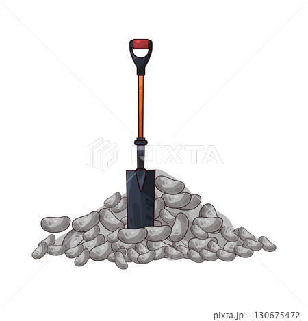 illustration of shovel and gravel stone 130675472