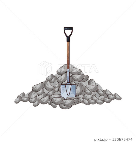 illustration of shovel and gravel stone 130675474