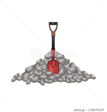 illustration of shovel and gravel stone 130675475