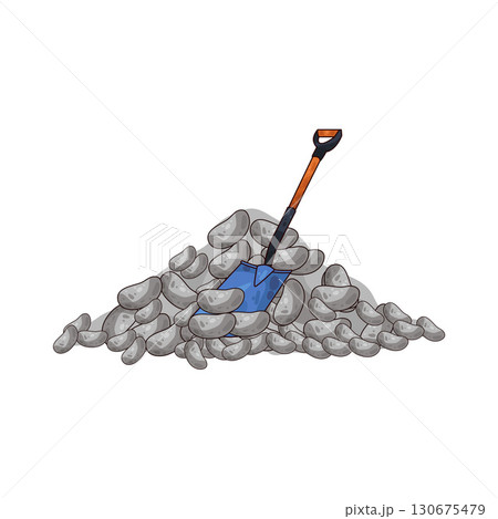 illustration of shovel and gravel stone 130675479