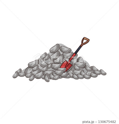 illustration of shovel and gravel stone 130675482