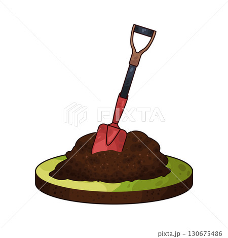 illustration of shovel in dirt 130675486