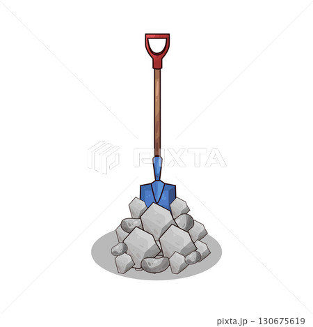 illustration of shovel and gravel stone 130675619