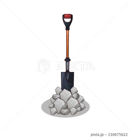 illustration of shovel and gravel stone 130675622