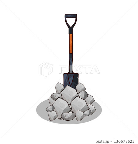 illustration of shovel and gravel stone 130675623