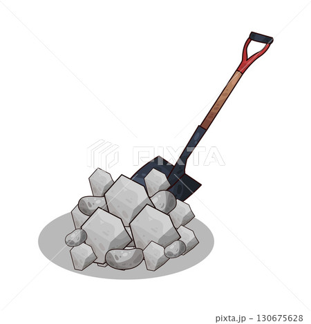 illustration of shovel and gravel stone 130675628