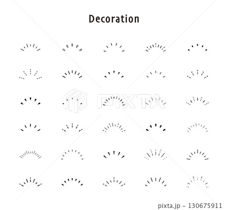 気づき　アクセント　サンバースト　集中線　半円　イラスト　ベクター　セット　バリエーション　素材　背 130675911