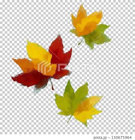 Watercolor style colorful maple leaf illustration, autumn leaves set, PNG cutout material 130675964
