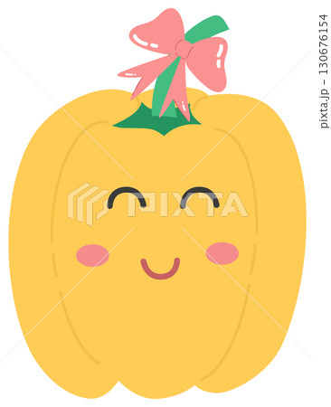 cute and minimal Bell pepper with ribbon bow 130676154