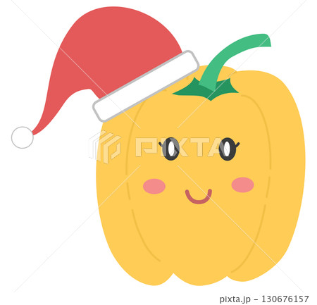 cute and minimal Bell pepper with Christmas hat 130676157