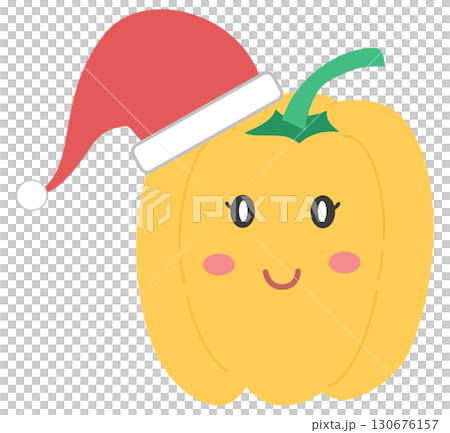 cute and minimal Bell pepper with Christmas hat 130676157